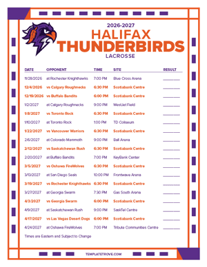 Halifax Thunderbirds 2026-27 Printable Schedule