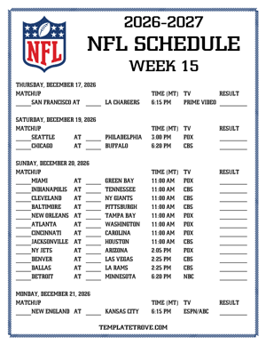 Printable 2026-27 NFL Schedule Week 15 - Mountain Times