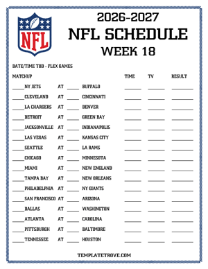 Printable 2026-27 NFL Schedule Week 18