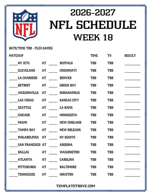 Printable 2026-27 NFL Schedule Week 18