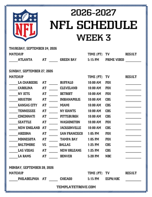 Printable 2026-27 NFL Schedule Week 3 - Pacific Times