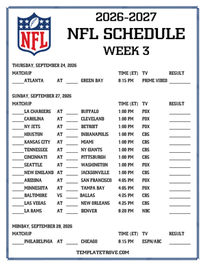 Printable 2026-27 NFL Schedule Week 3