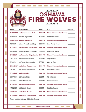 Oshawa Firewolves 2026-27 Printable Schedule - Mountain Times