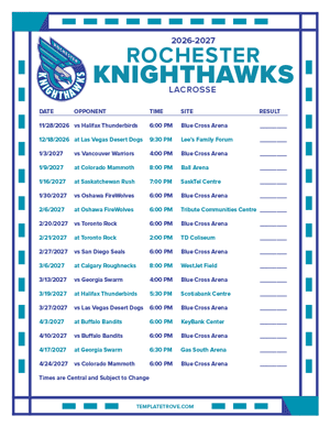 Rochester Knighthawks 2026-27 Printable Schedule - Central Times