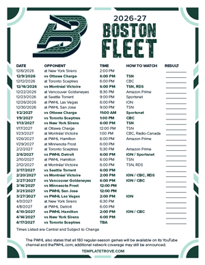 Boston Fleet 2026-27 Hockey Schedule