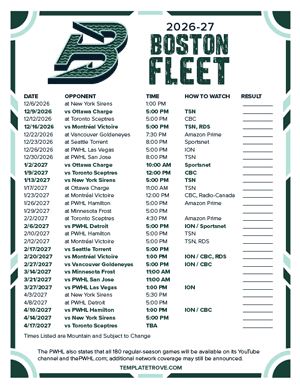Boston Fleet 2026-27 Hockey Schedule
