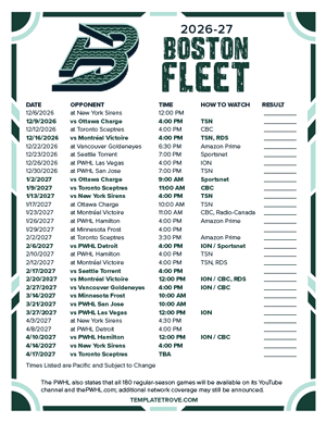 Boston Fleet 2026-27 Hockey Schedule