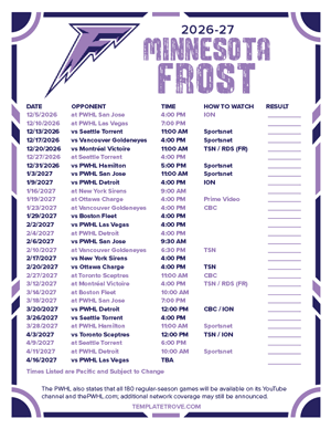 Minnesota Frost 2026-27 Hockey Schedule