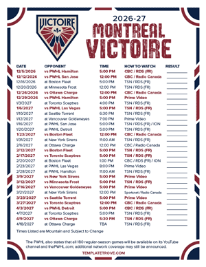 Montreal Victoire 2026-27 Hockey Schedule