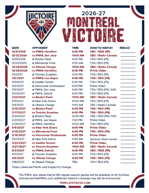 Montreal Victoire 2026-27 Hockey Schedule