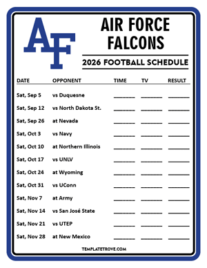 Air Force Falcons Football 2026
 Printable Schedule - Style 4
