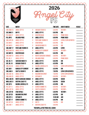 Angel City FC 2026
 Printable Soccer Schedule - Mountain Times