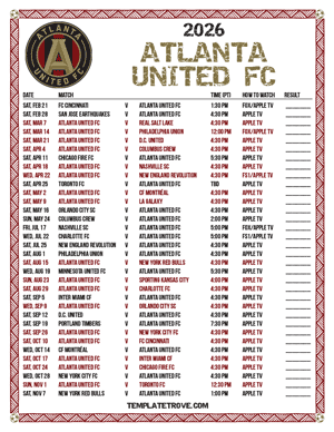 Atlanta United FC 2026
 Printable Soccer Schedule - Pacific Times
