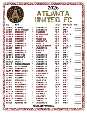 Atlanta United FC 2026
 Printable Soccer Schedule