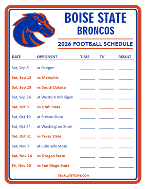 Boise State Broncos Football 2026
 Printable Schedule - Style 3