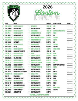 Boston Legacy FC 2026
 Printable Soccer Schedule - Central Times