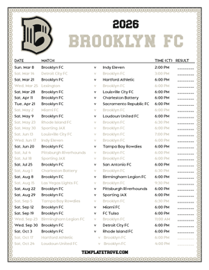 Brooklyn FC 2026
 Printable Soccer Schedule - Central Times