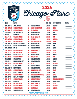 Chicago Stars FC 2026
 Printable Soccer Schedule - Central Times