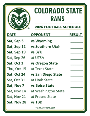 Colorado State Rams Football 2026
 Printable Schedule  - Style 2