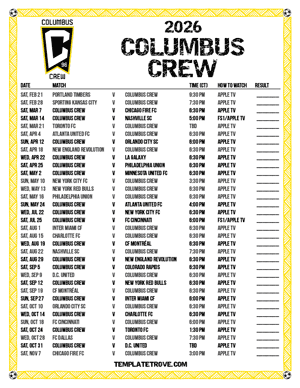 Columbus Crew 2026
 Printable Soccer Schedule - Central Times