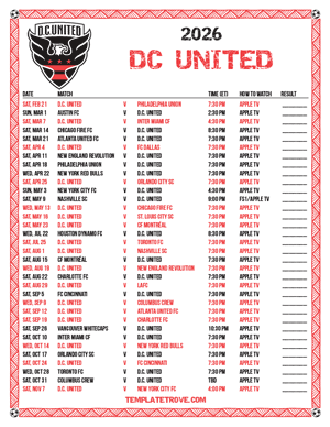 DC United 2026
 Printable Soccer Schedule