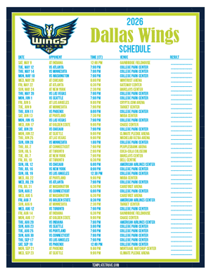 Dallas Wings 2026
 Printable Basketball Schedule - Central Times