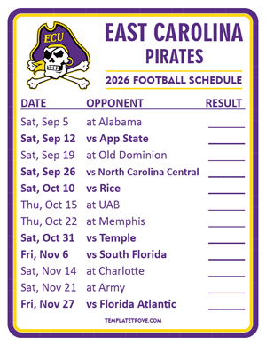 East Carolina Pirates Football 2026
 Printable Schedule  - Style 2