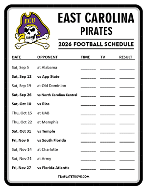 East Carolina Pirates Football 2026
 Printable Schedule - Style 4