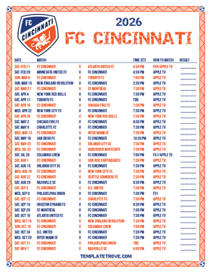 FC Cincinnati 2026
 Printable Soccer Schedule
