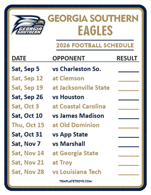 Georgia Southern Eagles Football 2026
 Printable Schedule  - Style 2
