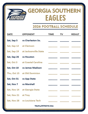 Georgia Southern Eagles Football 2026
 Printable Schedule - Style 3