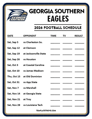 Georgia Southern Eagles Football 2026
 Printable Schedule - Style 4