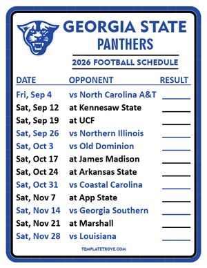 Georgia State Panthers Football 2026
 Printable Schedule  - Style 2