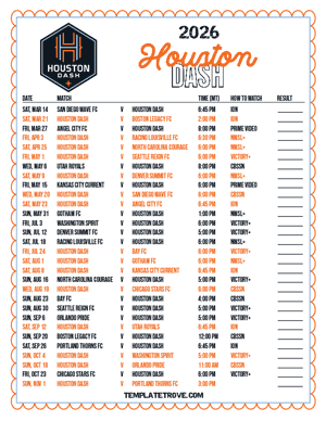 Houston Dash 2026
 Printable Soccer Schedule - Mountain Times
