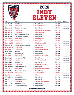   Indy Eleven 2026
 Printable Soccer Schedule - Central Times