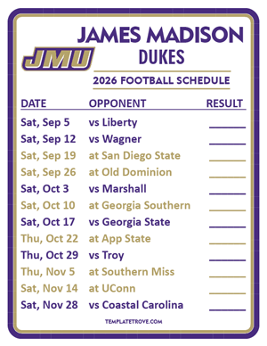James Madison Dukes Football 2026
 Printable Schedule  - Style 2