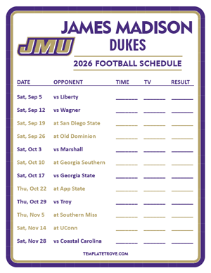 James Madison Dukes Football 2026
 Printable Schedule - Style 3
