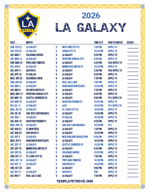 LA Galaxy 2026
 Printable Soccer Schedule