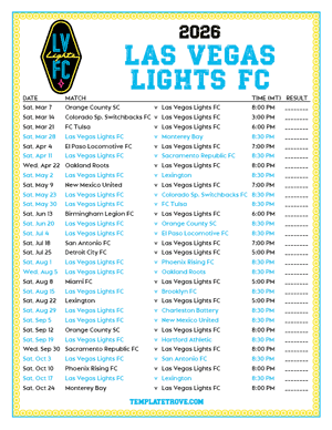   Las Vegas Lights FC 2026
 Printable Soccer Schedule - Mountain Times