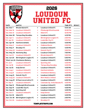   Loudoun United FC 2026
 Printable Soccer Schedule - Pacific Times