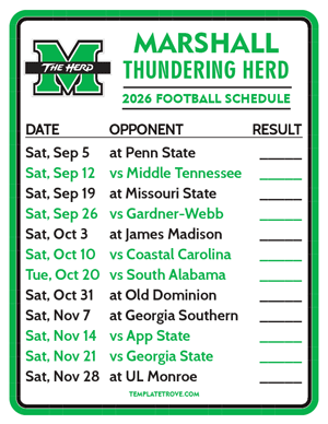 Marshall Thundering Herd Football 2026
 Printable Schedule  - Style 2