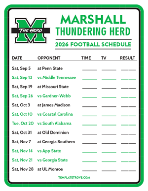 Marshall Thundering Herd Football 2026
 Printable Schedule - Style 3