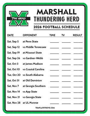 Marshall Thundering Herd Football 2026
 Printable Schedule - Style 4