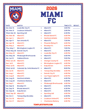   Miami FC 2026
 Printable Soccer Schedule - Central Times