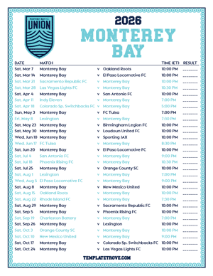   Monterey Bay 2026
 Printable Soccer Schedule