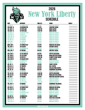 New York Liberty 2026
 Printable Basketball Schedule