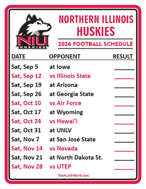 Northern Illinois Huskies Football 2026
 Printable Schedule  - Style 2