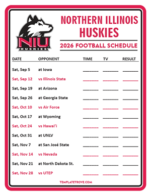 Northern Illinois Huskies Football 2026
 Printable Schedule - Style 3