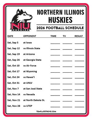 Northern Illinois Huskies Football 2026
 Printable Schedule - Style 4
