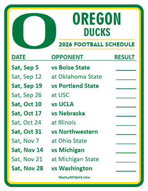 Oregon Ducks Football 2026
 Printable Schedule  - Style 2
